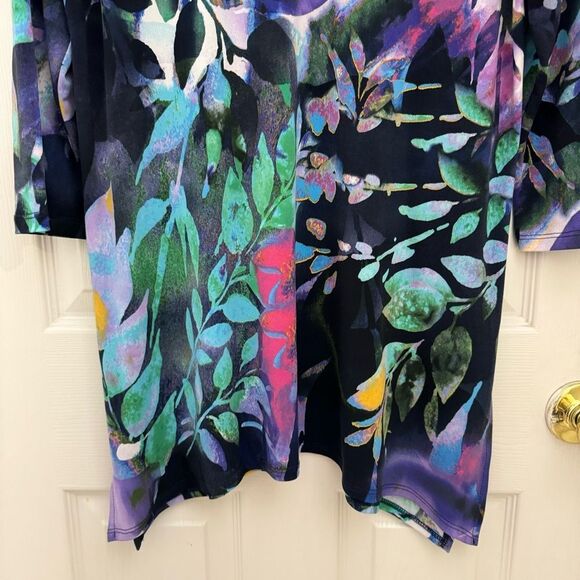 Clara Sun Woo Multicolor Floral Print Tunic Size Small Flowy V Neck Artsy - Picture 5 of 6